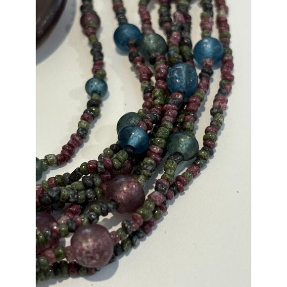 Vintage Boho Style Necklace Rainbow Fluorite & Molded Glass Beads Long - Picture 4 of 4